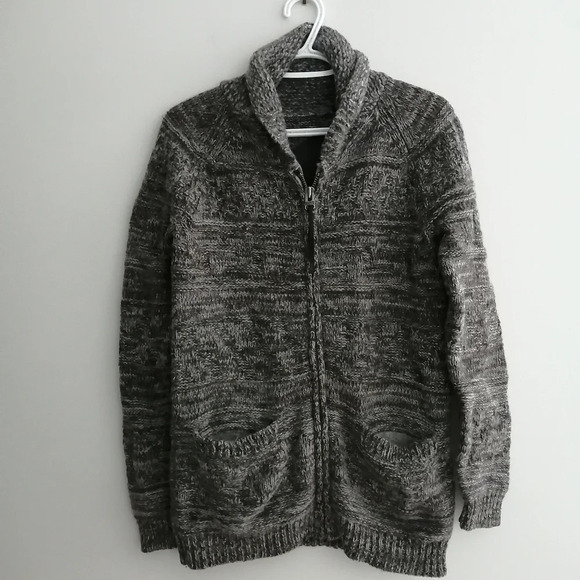 Aritzia TNA Lambswool Cowichan Zip Up Chunky Knit Sweater Heather Gray XXS - Picture 4 of 16